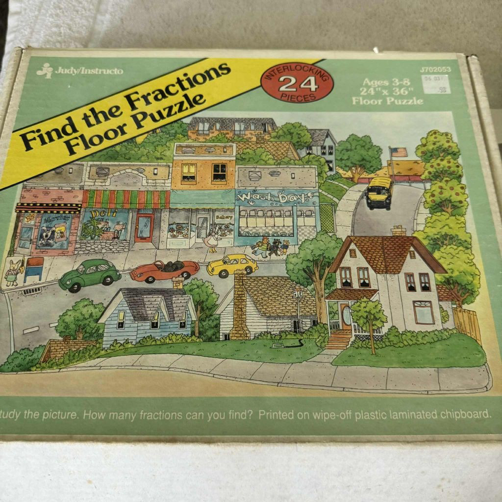 Vintage Judy/Instructo Floor Puzzle Find The Fractions 24 Pieces 24"x36" Rare